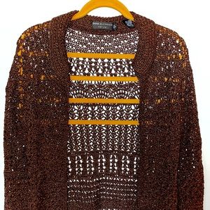 Dana Buchman chocolate brown crochet coverlet